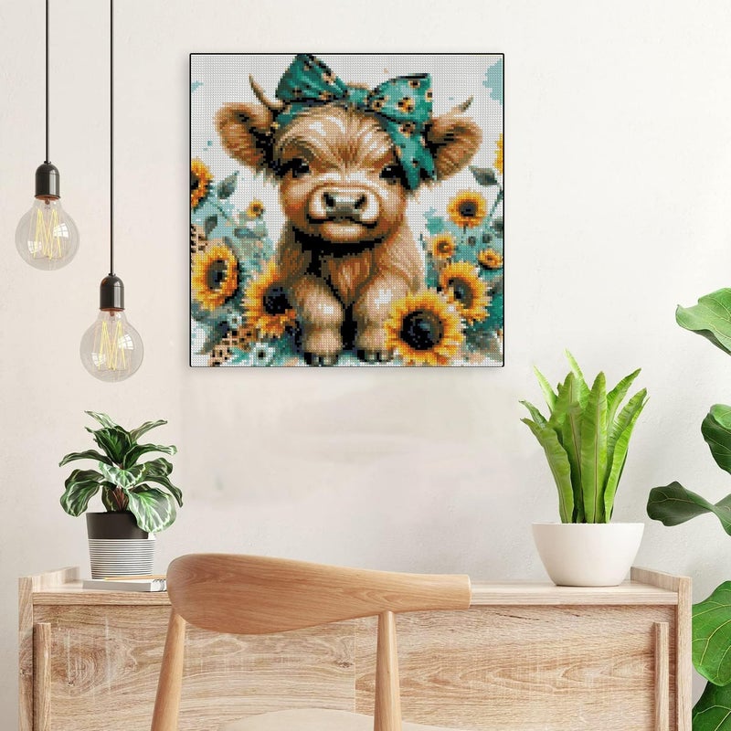 TaeYsck Cow Stamped Cross Stitch Kits for Adults Beginner, Sunflowers Counted Cross Stitch Kits Printed Stitching Cute Patterns Dimensions Needlepoint Art Crafts Embroidery Kits for Adults Beginners - Image 4
